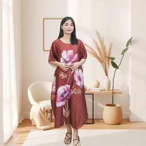 Cynthia Stella Maxi Batwing Bahan Satin Dress Panjang Maxi Dress Motif Bunga - 600927