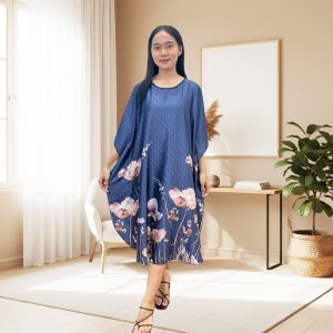 Cynthia Stella Long Batwing Motif Bunga Dress Harian Bahan Satin Motif Bunga All Size - 600927 Vol 2